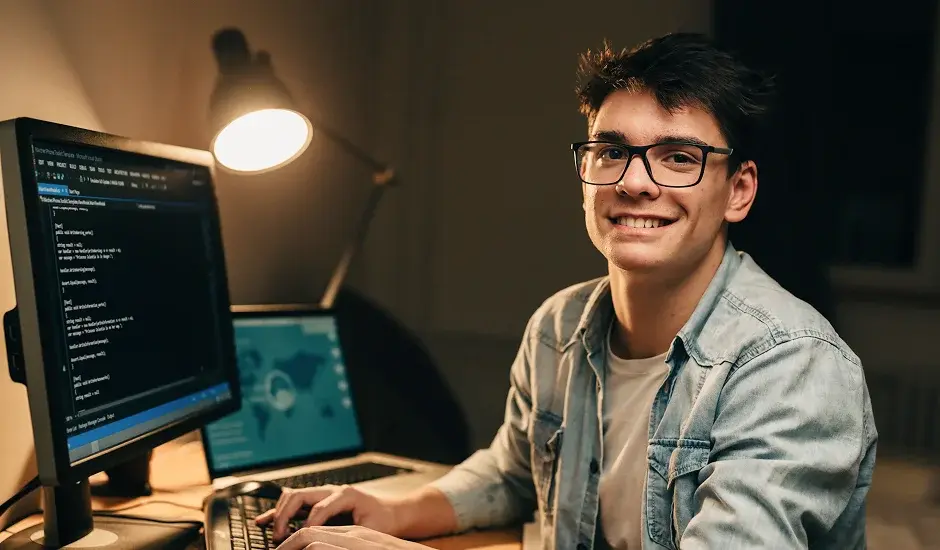 Student working with his laptop